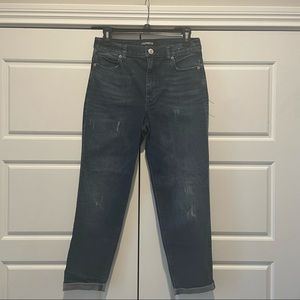 Express Girlfriend High Rise Medium Wash Size 4 Jeans Raw Hem